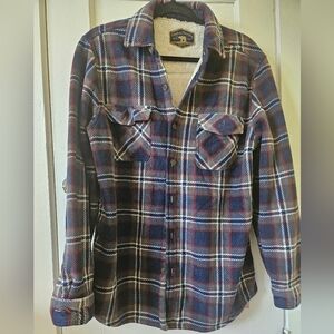 Men's M Fleece Lined Shirt Jacket Freedom Foundry Burgundy, Gray & Navy Plaid